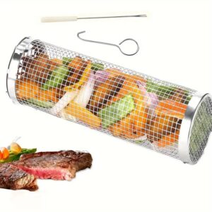 Stainless Steel BBQ Grill Basket Set with Fork & Hook Large